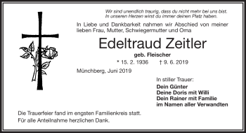 Traueranzeige von Edeltraud Zeitler von Frankenpost