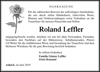 Traueranzeige von Roland Leffler von Südthüringer Presse