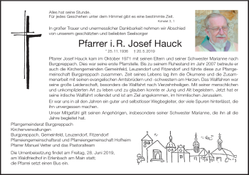 Traueranzeige von Josef Hauck von Neue Presse Coburg