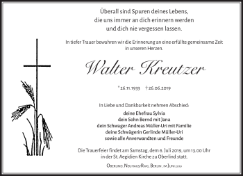 Traueranzeige von Walter Kreutzer von Südthüringer Presse