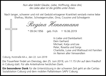 Traueranzeige von Regina Hennemann von Neue Presse Coburg