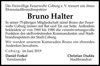 Traueranzeige von Bruno Halter von Neue Presse Coburg