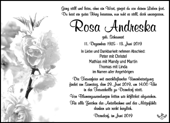 Traueranzeige von Rosa Andreskan von Südthüringer Presse