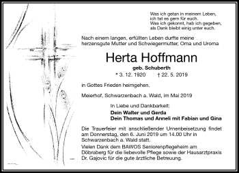 Traueranzeige von Herta Hoffmann von Frankenpost