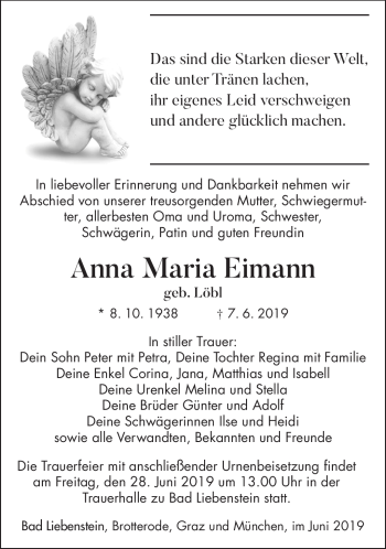 Traueranzeige von Anna Maria Eimann von Südthüringer Presse