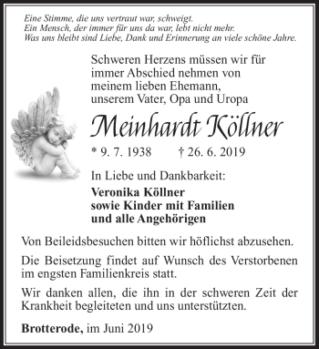 Traueranzeige von Meinhardt Köllner von Südthüringer Presse
