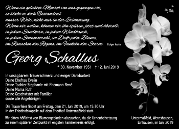 Traueranzeige von Georg Schallus von Südthüringer Presse
