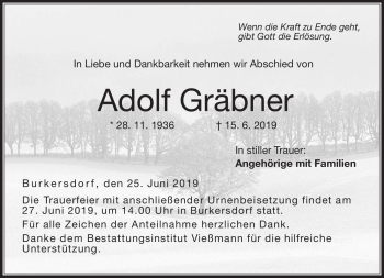 Traueranzeige von Adolf Gräbner von Neue Presse Coburg
