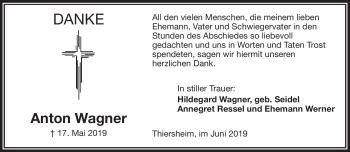 Traueranzeige von Anton Wagner von Frankenpost