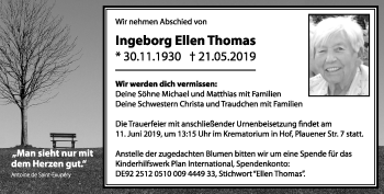 Traueranzeige von Ingeborg Thomas von Frankenpost