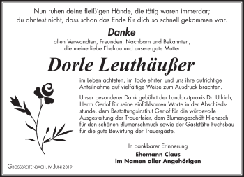 Traueranzeige von Dorle Leuthäußer von Südthüringer Presse