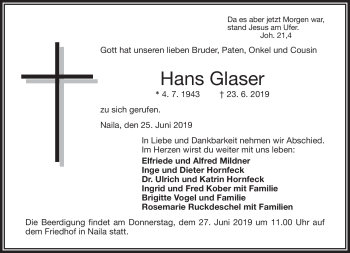 Traueranzeige von Hans Glaser von Frankenpost