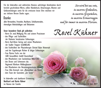 Traueranzeige von Rosl Kühner von Südthüringer Presse