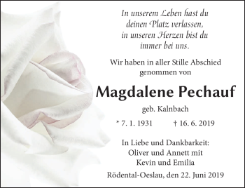 Traueranzeige von Magdalene Pechauf von Neue Presse Coburg