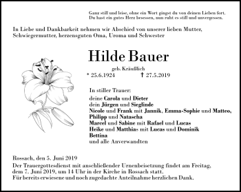 Traueranzeige von Hile Bauer von Neue Presse Coburg