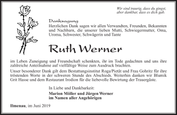 Traueranzeige von Ruth Werner von Südthüringer Presse