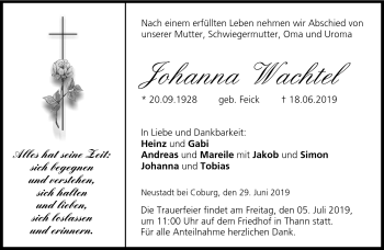 Traueranzeige von Johanna Wachtel von Neue Presse Coburg