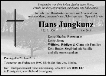 Traueranzeige von Hans Jungkunz von Neue Presse Coburg