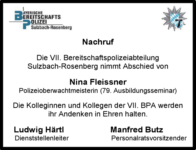  Traueranzeige für Nina Fleissner vom 11.06.2019 aus Frankenpost