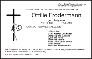 Traueranzeige von Ottilie Frodermann von Neue Presse Coburg