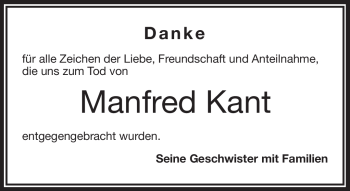 Traueranzeige von Manfred Kant von Frankenpost