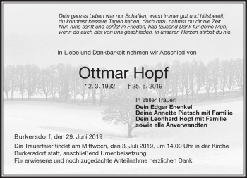 Traueranzeige von Ottmar Hopf von Neue Presse Coburg