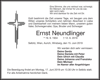 Traueranzeige von Ernst Neundlinger von Frankenpost