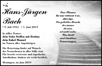 Traueranzeige von Hans-Jürgen Bach von Südthüringer Presse