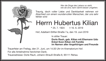 Traueranzeige von Hubertus Kilian von Frankenpost