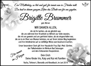 Traueranzeige von Brigitte Brummer von Südthüringer Presse