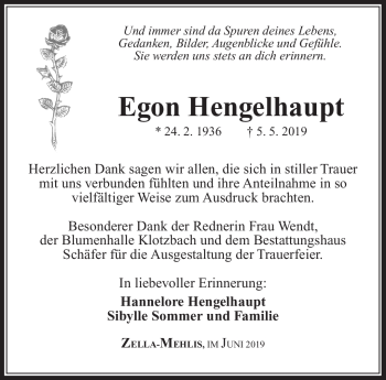 Traueranzeige von Egon Hengelhaupt von Südthüringer Presse