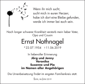 Traueranzeige von Ernst Nothnagel von Südthüringer Presse