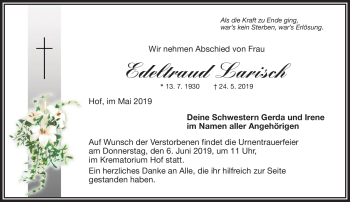 Traueranzeige von Edeltraut Larisch von Frankenpost