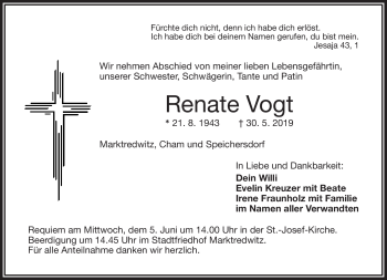 Traueranzeige von Renate Vogt von Frankenpost
