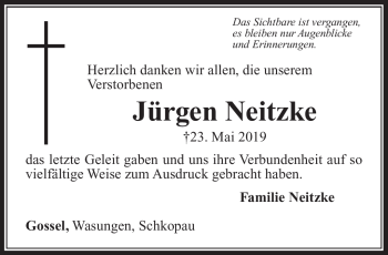 Traueranzeige von Jürgen Neitzke von Südthüringer Presse