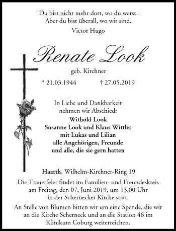 Traueranzeige von Renate Look von Neue Presse Coburg