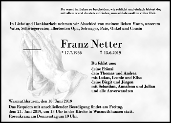 Traueranzeige von Franz Netter von Neue Presse Coburg