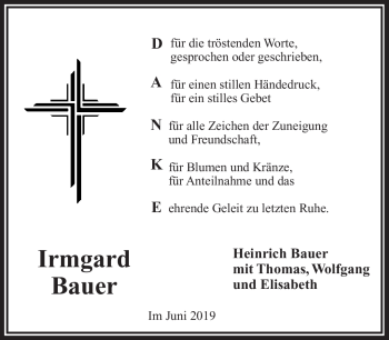Traueranzeige von Irmgard Bauer von Frankenpost