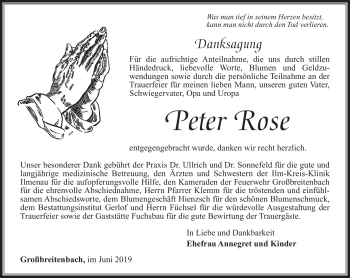 Traueranzeige von Peter Rose von Südthüringer Presse