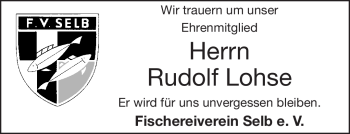 Traueranzeige von Rudolf Lohse von Frankenpost