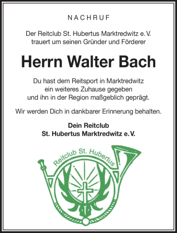 Traueranzeige von Walter Bach von Frankenpost