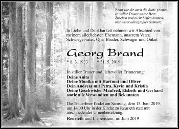 Traueranzeige von Georg Brand von Südthüringer Presse