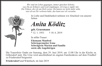 Traueranzeige von Anita Köditz von Südthüringer Presse