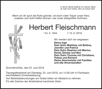 Traueranzeige von Herbert Fleischmann von Neue Presse Coburg