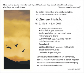Traueranzeige von Günter Feick von Südthüringer Presse
