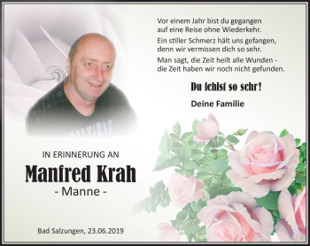 Traueranzeige von Manfred Krah von Südthüringer Presse