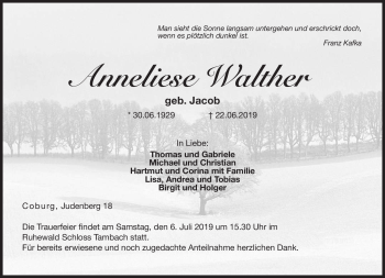 Traueranzeige von Anneliese Walther von Neue Presse Coburg