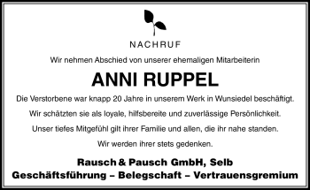 Traueranzeige von Anni Ruppel von Frankenpost