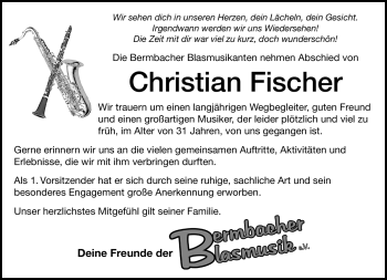 Traueranzeige von Christian Fischer von Südthüringer Presse