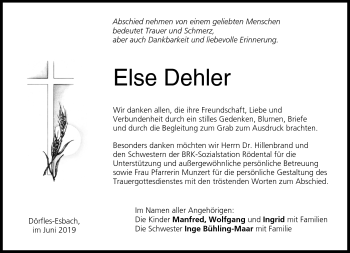 Traueranzeige von Else Dehler von Neue Presse Coburg